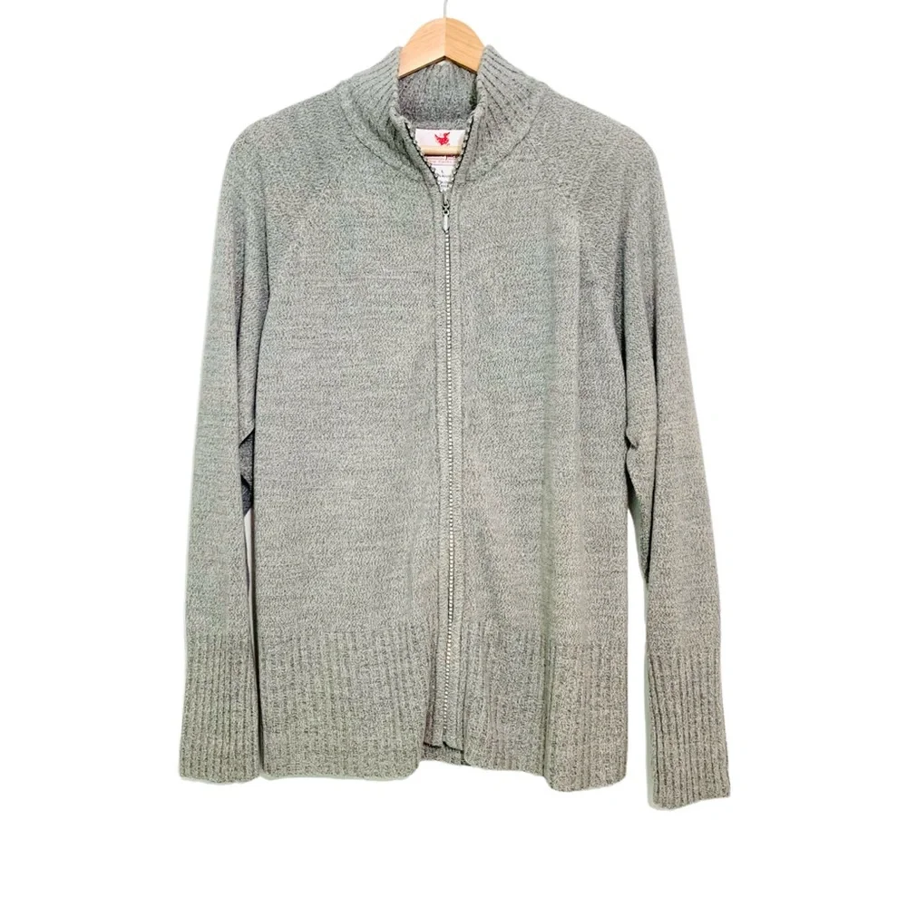 Quacker Factory Zip Up Jacket Sweater Women's Rhinestones Gray Size Large